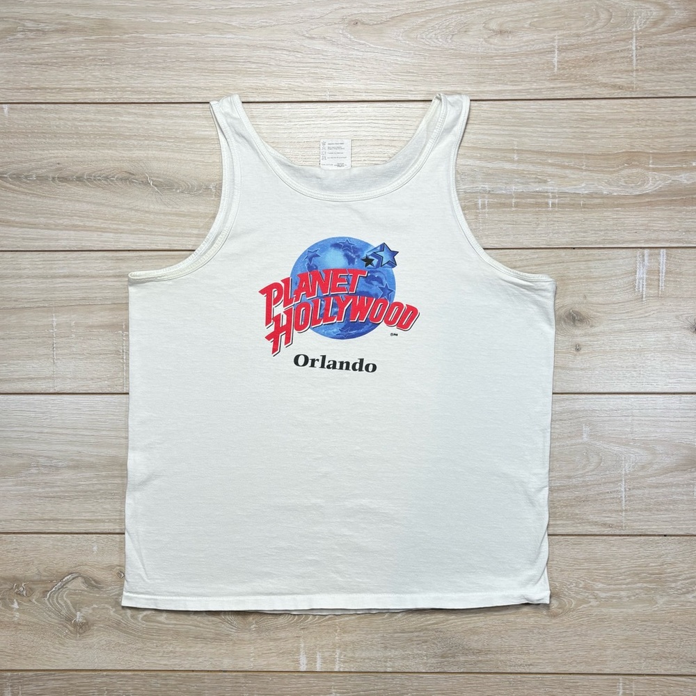 Vintage 90s Planet Hollywood Tank Top White Shirt | Size XL